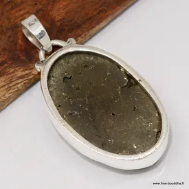 Gros Pendentif pyrite dorée en argent 925 - Pendentifs pierres naturelles