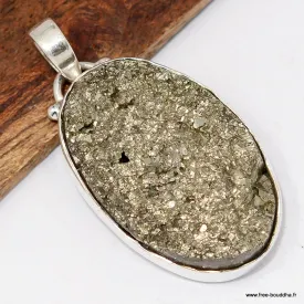 Gros Pendentif pyrite dorée en argent 925 - Pendentifs pierres naturelles