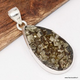 Pendentif Pyrite dorée forme goutte – Argent 925 artisanal