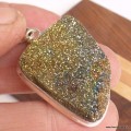 Gros Pendentif argent Pyrite arc-en-ciel asymétrique - Pendentifs pierres naturelles