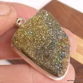 Gros Pendentif argent Pyrite arc-en-ciel asymétrique - Pendentifs pierres naturelles