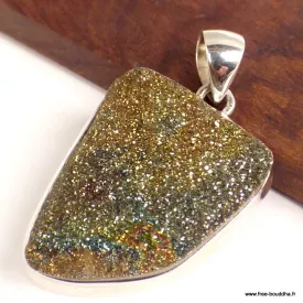 Gros Pendentif argent Pyrite arc-en-ciel asymétrique - Pendentifs pierres naturelles