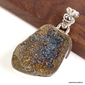 Pendentif Pyrite arc-en-ciel bleu foncé cuivré - Pendentifs pierres naturelles