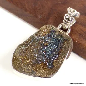 Pendentif Pyrite arc-en-ciel bleu foncé cuivré - Pendentifs pierres naturelles