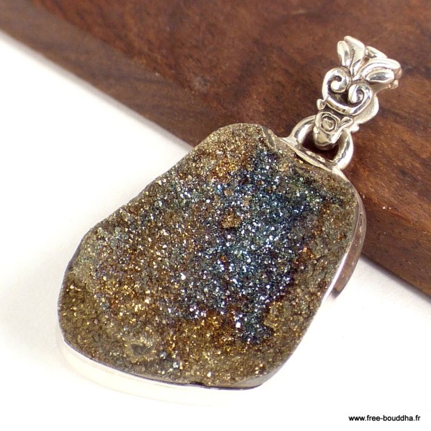 Pendentif Pyrite arc-en-ciel bleu foncé cuivré - Pendentifs pierres naturelles
