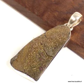 Pendentif Pyrite arc-en-ciel bleu bronze rose - Bijoux en Pyrite arc-en-ciel