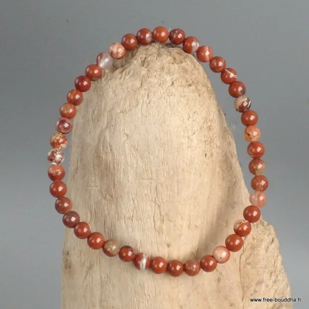 Bracelet Jaspe rouge authentique, perles 4 mm - Bracelet en perles et Pierres naturelles