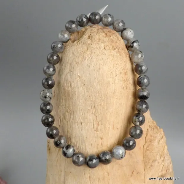 Bracelet Larvikite pierre de lune noire, perles 6 mm - Bracelet en perles et Pierres naturelles