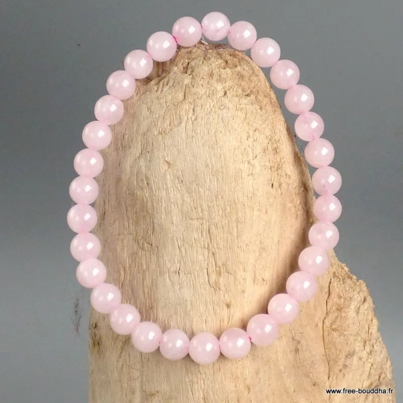 Bracelet Quartz Rose naturel, perles 6mm, grade AB - Bracelet en perles et Pierres naturelles