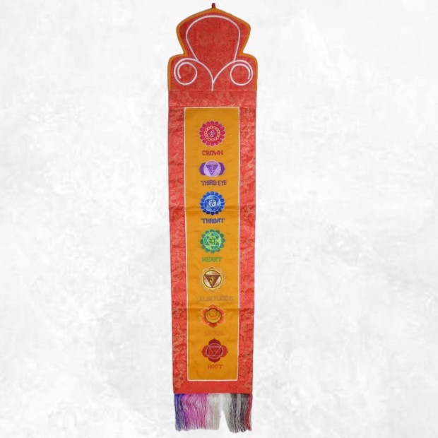 Tenture tibétaine 7 chakras safran rouge - Tentures bouddhistes