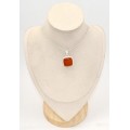 Pendentif Cornaline naturelle en argent 925 cabochon carré énergie