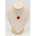 Pendentif rond en Cornaline cabochon, argent 925 - Pendentifs pierres naturelles