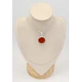 Pendentif rond en Cornaline cabochon, argent 925 - Pendentifs pierres naturelles