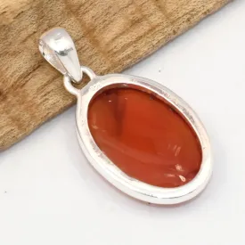 Pendentif Cornaline cabochon forme ovale argent 925 - Pendentifs pierres naturelles