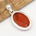 Pendentif Cornaline cabochon forme ovale argent 925 - Pendentifs pierres naturelles