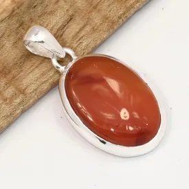 Pendentif Cornaline cabochon forme ovale argent 925 - Pendentifs pierres naturelles