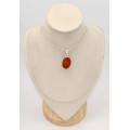 Cornaline authentique pendentif ovale argent 925 cabochon énergie vitale