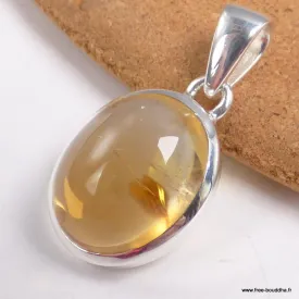 Pendentif Citrine naturelle cabochon forme ovale - Pendentifs pierres naturelles