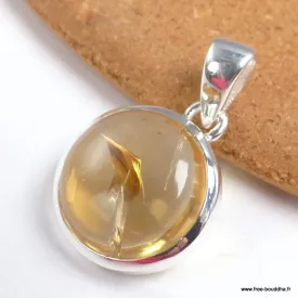 Pendentif Citrine naturelle cabochon forme ronde - Pendentifs pierres naturelles