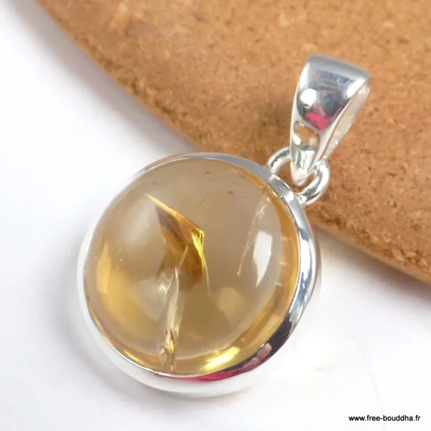 Pendentif Citrine naturelle cabochon forme ronde - Pendentifs pierres naturelles
