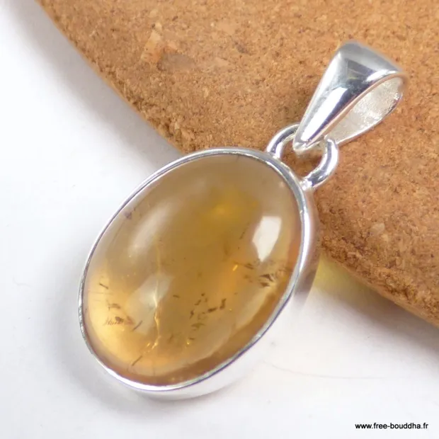 Pendentif ovale Citrine naturelle cabochon - Pendentifs pierres naturelles