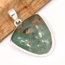 Gros pendentif Aquaprase semi-ovale argent 925 - Pendentifs pierres naturelles