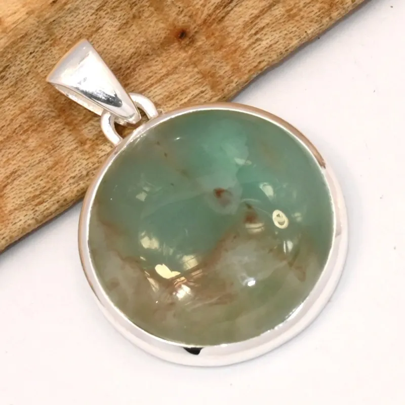 Pendentif Aquaprase forme ronde argent 925 - Pendentifs pierres naturelles
