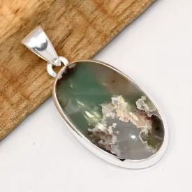 Pendentif Aquaprase forme ovale argent 925 - Pendentifs pierres naturelles