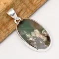 Pendentif Aquaprase forme ovale argent 925 - Pendentifs pierres naturelles