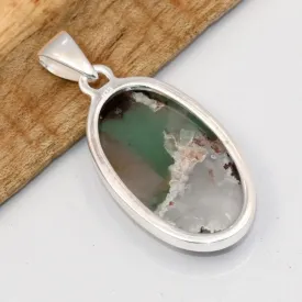 Pendentif Aquaprase forme ovale argent 925 - Pendentifs pierres naturelles