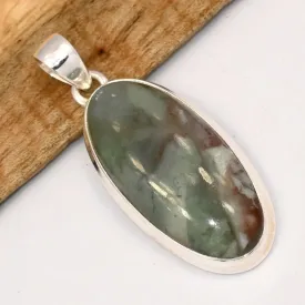 Pendentif Aquaprase forme ovale allongée argent 925 - Pendentifs pierres naturelles