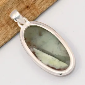 Pendentif Aquaprase forme ovale allongée argent 925 - Pendentifs pierres naturelles