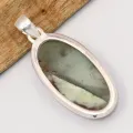 Pendentif Aquaprase forme ovale allongée argent 925 - Pendentifs pierres naturelles