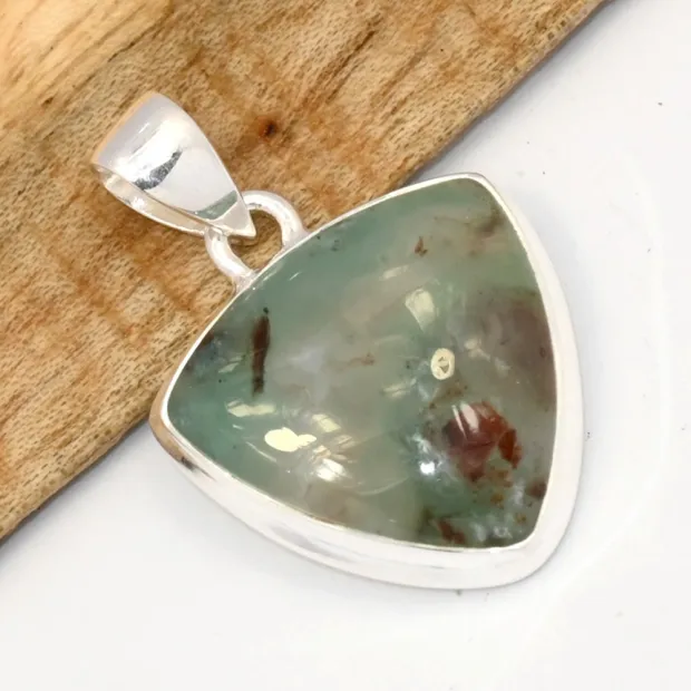 Pendentif Aquaprase triangulaire argent 925 - Pendentifs pierres naturelles