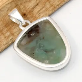 Pendentif Aquaprase naturelle semi-ovale argent 925 - Pendentifs pierres naturelles