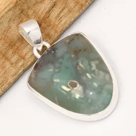 Pendentif Aquaprase naturelle semi-ovale argent 925 - Pendentifs pierres naturelles
