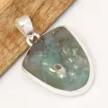 Pendentif Aquaprase naturelle semi-ovale argent 925 - Pendentifs pierres naturelles