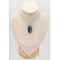 Pendentif Azurite ovale argent 925 – azurite sur roche‑mère verte