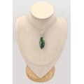 Pendentif marquise Azurite argent 925 – azurite sur roche‑mère verte