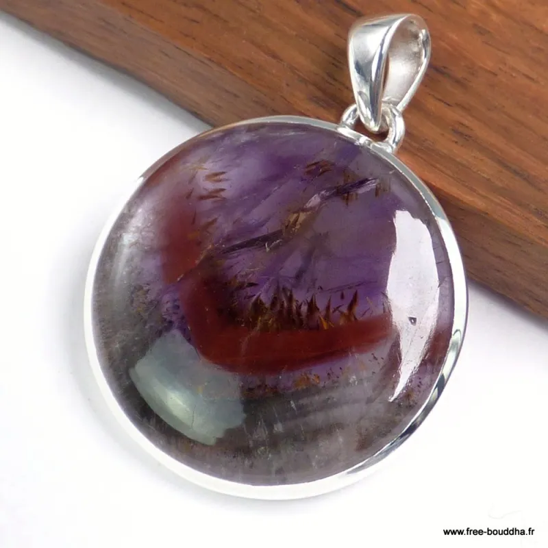 Pendentif Cacoxenite Cacochynite super seven ronde - Pendentifs pierres naturelles