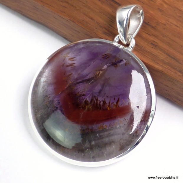 Pendentif Cacoxenite Super Seven argent 925 pierre naturelle du Brésil
