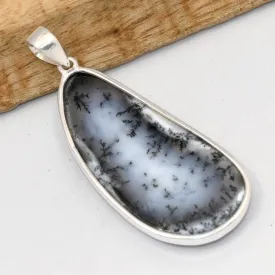 Grand Pendentif Merlinite 6,6 cm argent 925 - Bijoux en Opale Dendritique (Merlinite)