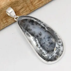 Grand Pendentif Merlinite 6,6 cm argent 925 - Bijoux en Opale Dendritique (Merlinite)