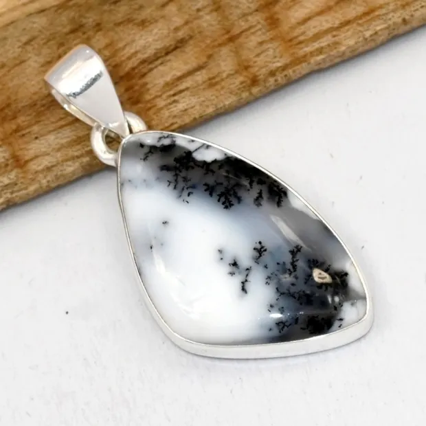 Pendentif Merlinite forme libre argent 925 - Bijoux en Opale Dendritique (Merlinite)