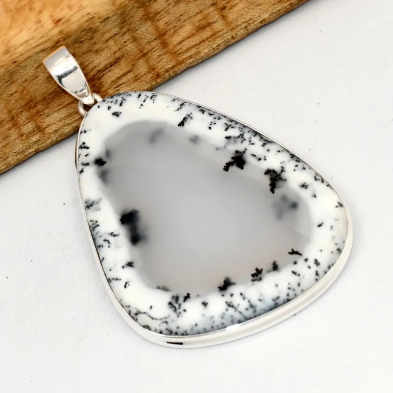 Grand Pendentif Merlinite forme libre 6,7 cm - Bijoux en Opale Dendritique (Merlinite)