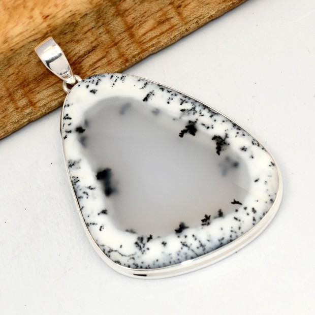 Grand Pendentif  Merlinite forme libre 6,7 cm - Bijoux en Opale Dendritique (Merlinite)