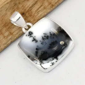 Pendentif Merlinite Opale dendritique forme carrée - Bijoux en Opale Dendritique (Merlinite)