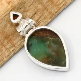 Pendentif Chrysoprase Boulder et Grenat, argent 925 - Bijoux en Chrysoprase