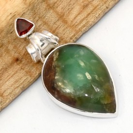 Pendentif Chrysoprase Boulder & Grenat – argent 925