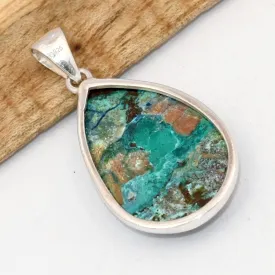Pendentif Shattuckite vert turquoise, argent 925 - Bijoux en Shattuckite